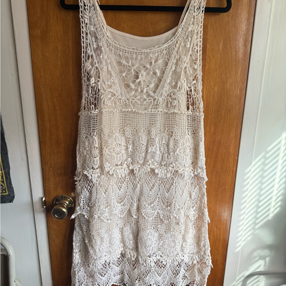 Boho White Lace Dress with Slip